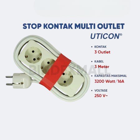 Bambi Colokan Kabel Stop Kontak 3 Lubang Kabel 3 Meter Merk Uticon Original