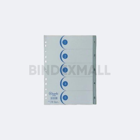 Bambi Isi Binder A4 Divider & Indexes Pembatas Kertas Binder Edisi ACT Numeric Index 1-5 with Multiholes Rigid PVC 05 Grey Original