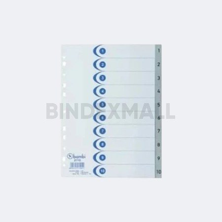 Bambi Isi Binder A4 Divider & Indexes Pembatas Kertas Binder Edisi Numberic Index 1-10 with Multiholes Rigid Original