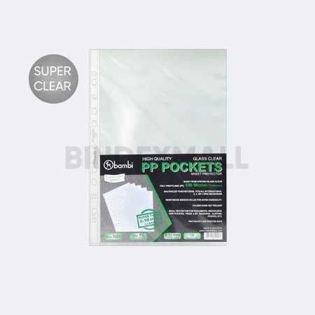 Bambi Document Pocket Sheet Protector Folio 10 Lembar 0.1mm Transparent Sleeve