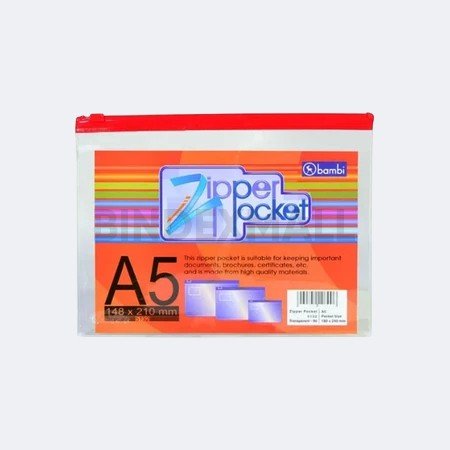 Bambi Organizer Map Dokumen A5 Zipper Pocket Tipe PVC Transparent Original