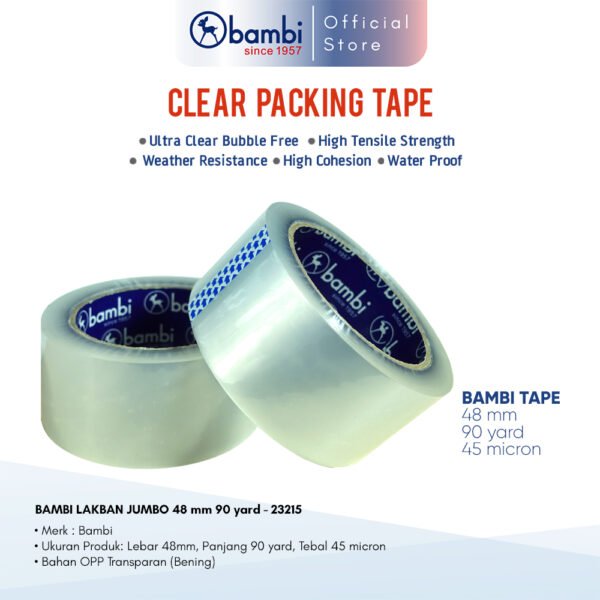 Lakban bening Bambi transparan 48mm x 82 meter tampak depan