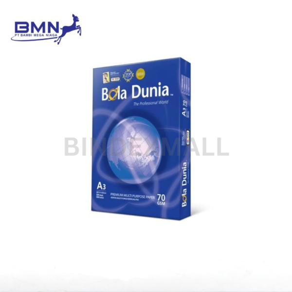 Kertas HVS A3 Bola Dunia 70gsm 1 rim isi 500 lembar ekonomis untuk fotokopi, laporan kantor, dan poster ukuran besar