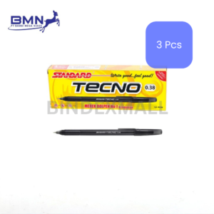 Pulpen Standard Tecno 3 pcs tinta halus dengan pegangan nyaman untuk sekolah kuliah kantor dan catatan harian