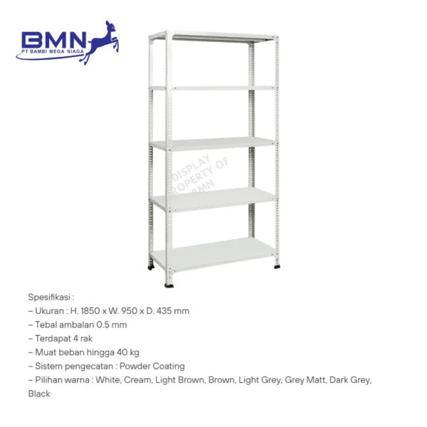 Rak besi serbaguna Bambi 5 susun dengan powder coating anti karat untuk penyimpanan maksimal