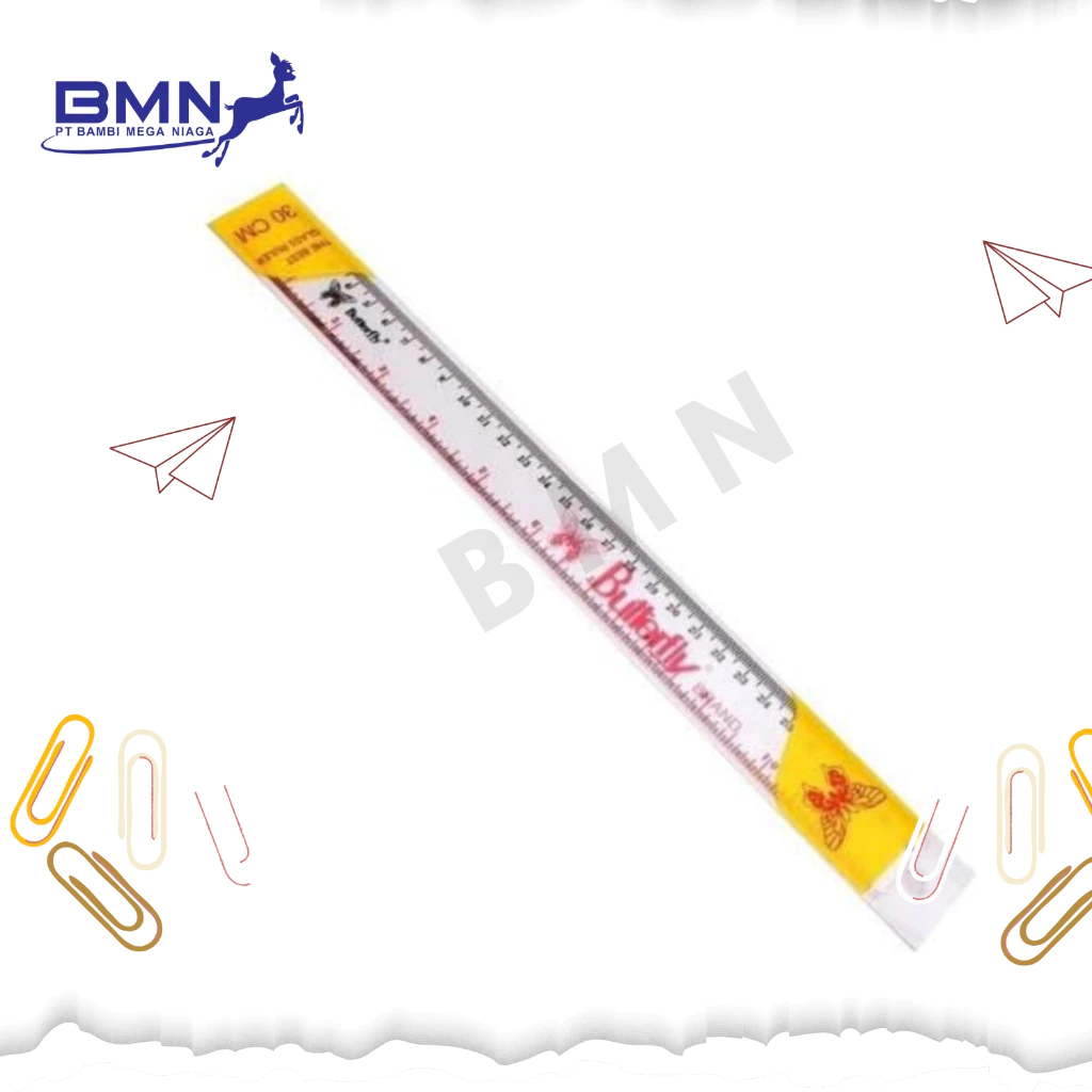 Butterfly Penggaris Plastik Reguler 30 cm 1 Penggaris 30 cm Butterfly plastik bening transparan original untuk pelajar dan mahasiswa