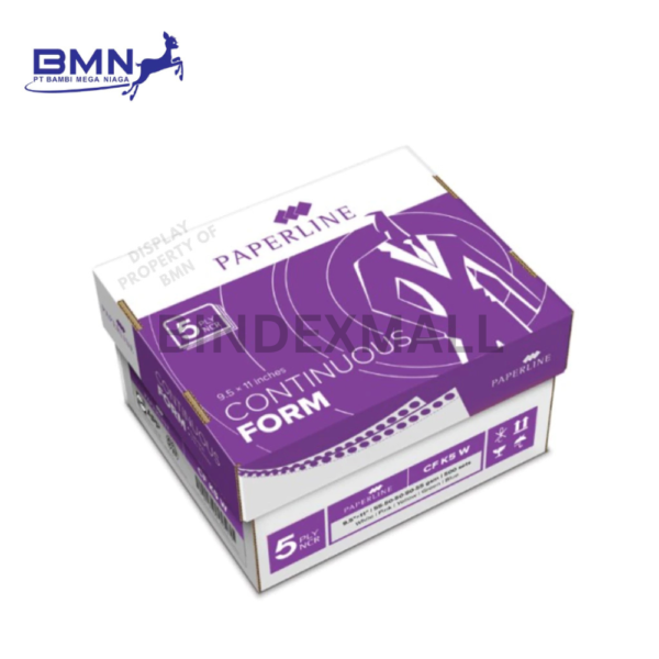 Kertas continuous form Paperline 5 rangkap ukuran 9.5x11 inch dengan teknologi NCR karbonless untuk printer dot matrix