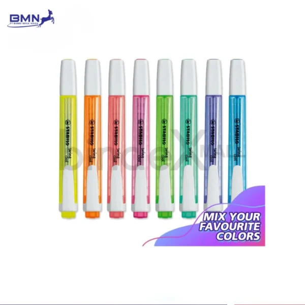 Stabilo Swing Cool highlighter tipis warna-warni untuk menandai buku catatan dan dokumen