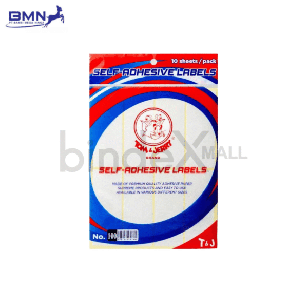 Label stiker self adhesive Tom Jerry nomor 100 ukuran 38x100mm horizontal untuk label produk dan informasi detail