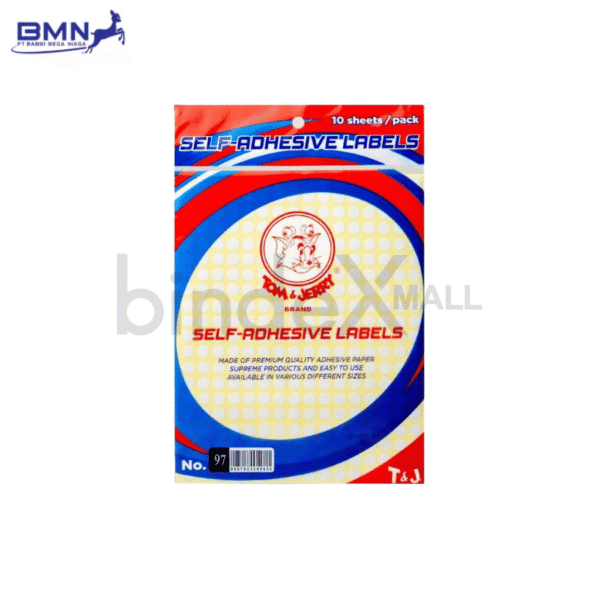 Label stiker self adhesive Tom Jerry nomor 97 bentuk bulat circular untuk branding dan seal produk