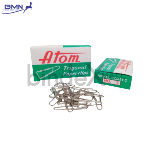 Atom Paper Clip No.3 Penjepit Kertas Logam Anti Karat Silver Isi 100 Pcs