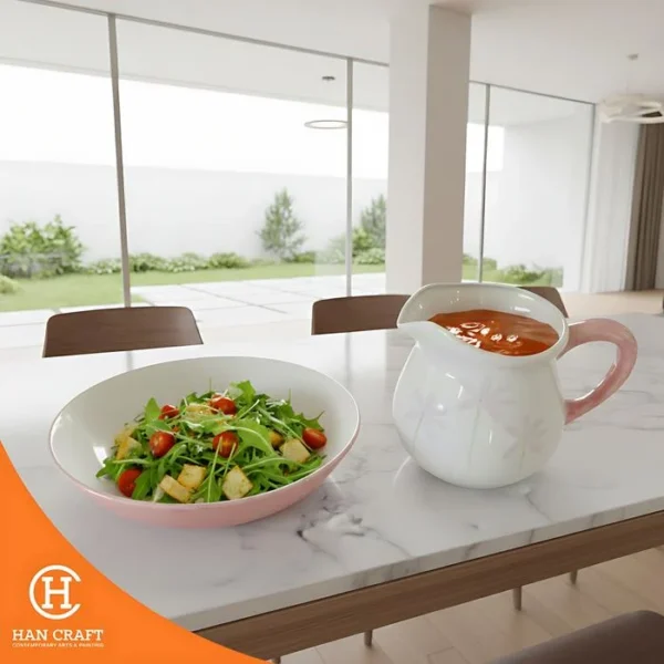 Pink Blossom Ceramic Teapot and Plate