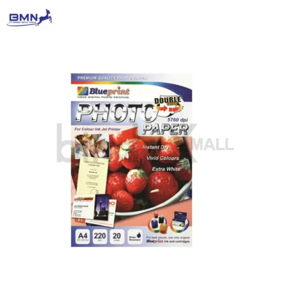 Kertas foto Blueprint A4 220gsm double side glossy 20 lembar untuk printer inkjet cetak foto