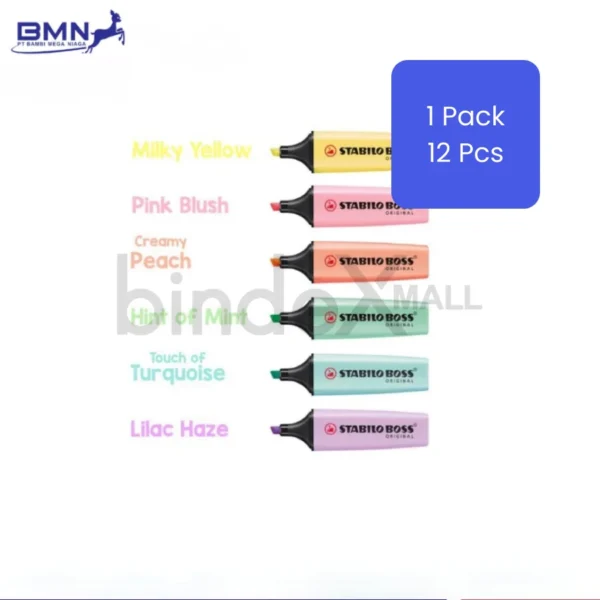 Stabilo Pastel Boss highlighter paket wholesale isi 12 pcs warna pastel lembut untuk bullet journal dan catatan belajar aesthetic