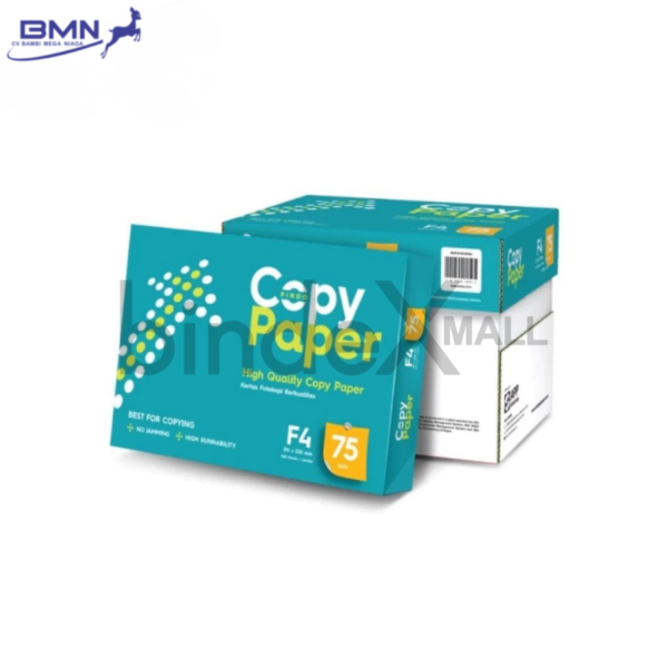 Kertas HVS F4 75 GSM 1 rim 500 lembar copy paper putih cerah untuk print fotokopi laser dan administrasi kantor