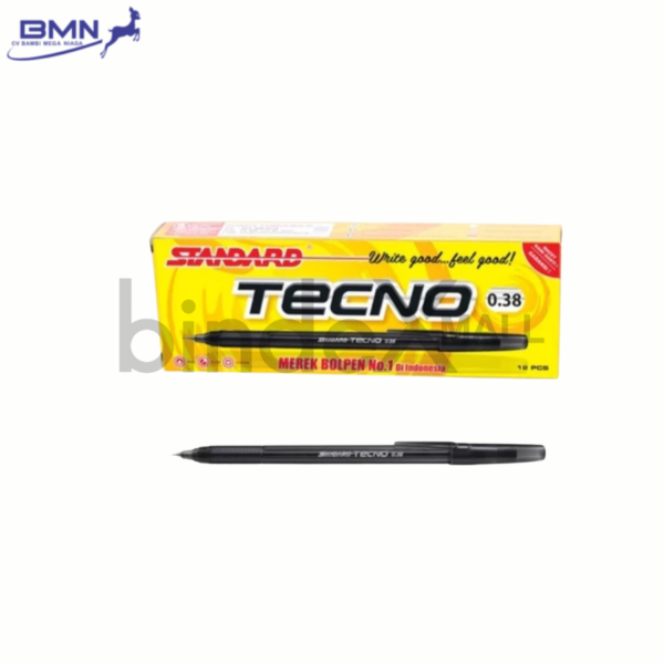 Pulpen Standard Tecno hitam 1 pcs tinta hitam pekat lancar halus desain ringan nyaman untuk sekolah dan kantor