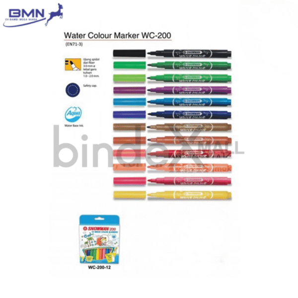 Spidol Snowman WC200 12 Water Color Markers bigger tip child safe water based washable non-toxic untuk mewarnai anak
