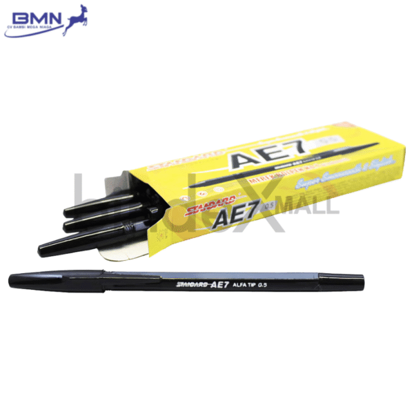 Pulpen Standard AE7 hitam tinta lancar konsisten untuk sekolah kantor dan administrasi
