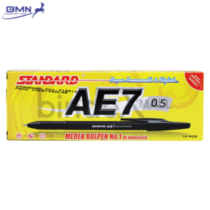 Pulpen Standard AE7 hitam tinta lancar konsisten untuk sekolah kantor dan administrasi
