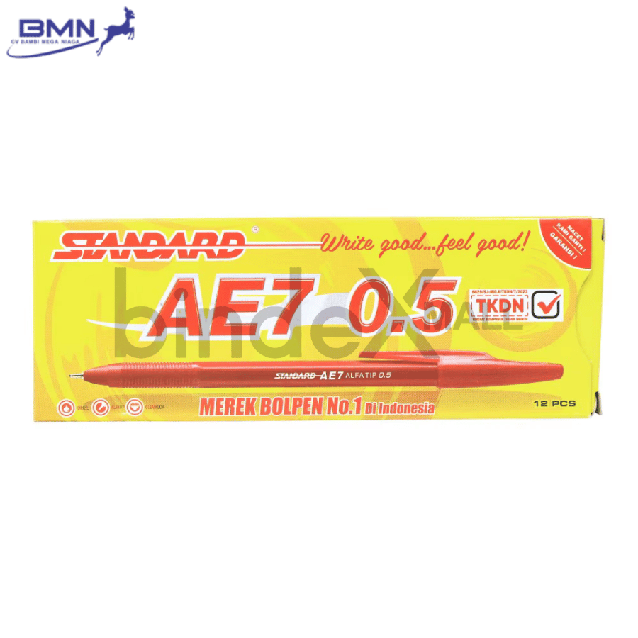 standard ae7 pulpen red Pulpen Standard AE7 merah Alfa Tip 0.5mm tinta lancar merek bolpen nomor satu Indonesia garansi macet