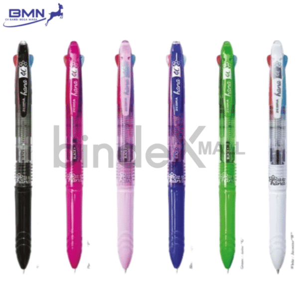 Pulpen 4 warna Zebra Hana 0.7mm desain bunga eksklusif tinta hitam biru merah hijau tersedia 6 pilihan warna bodi