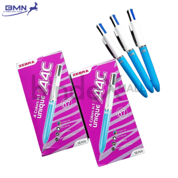 Pulpen 4 warna Zebra A4C 0.7mm tinta hitam biru merah hijau dalam satu pulpen untuk sekolah dan kantor